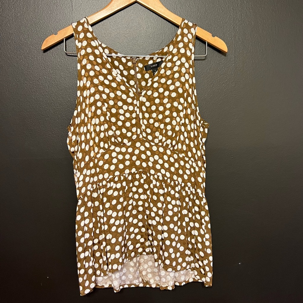 J. Crew V-Neck Brown and Ivory Peplum Blouse